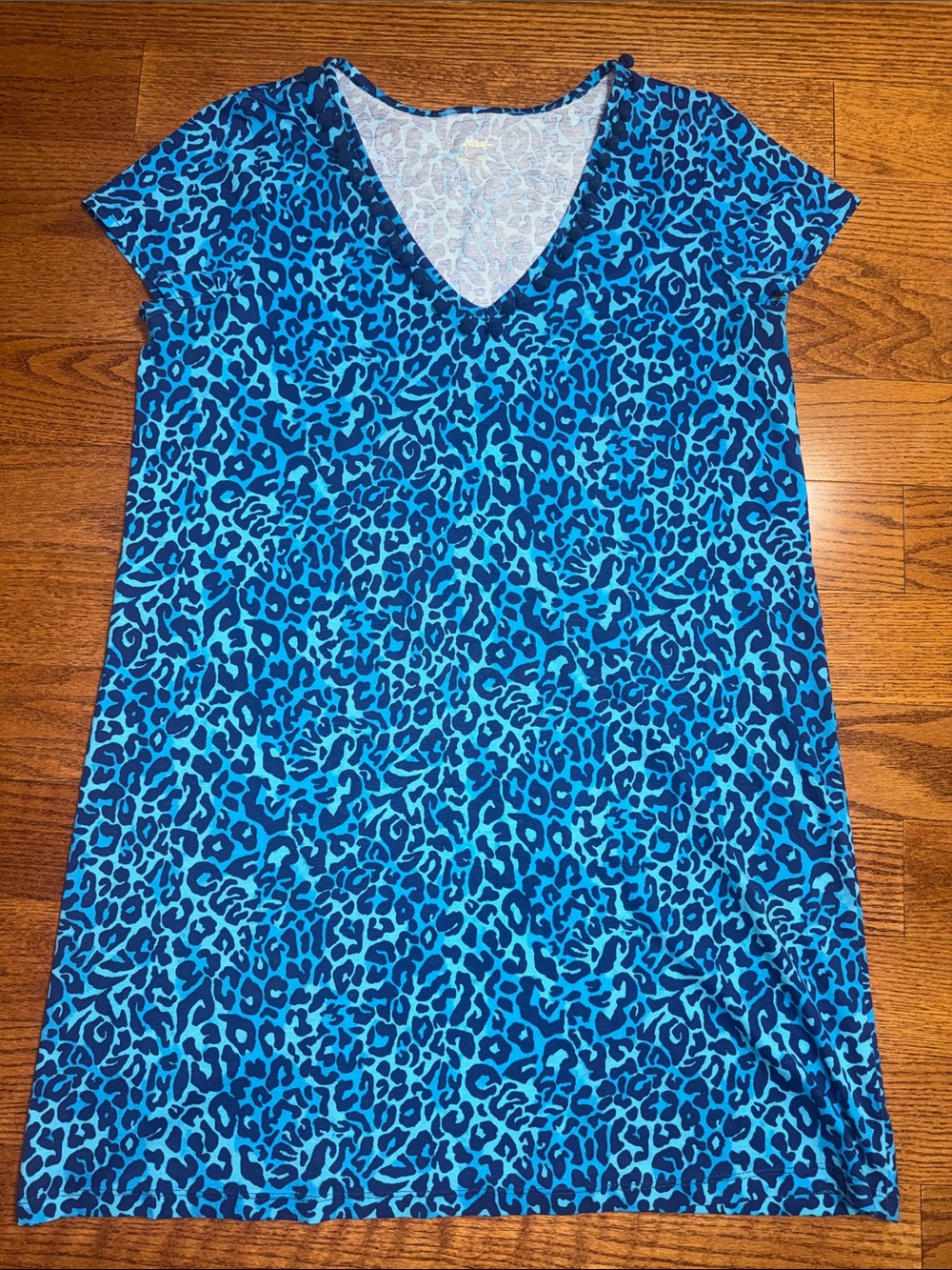 XL Lilly Pulitzer V Neck Etta Dress in Oyseter Bay Navy Print Leopard